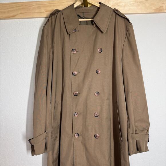 Men's London Fog Traditional Double‎ Breasted Tan Trench Coat Size 46 Regular - Picture 2 of 8